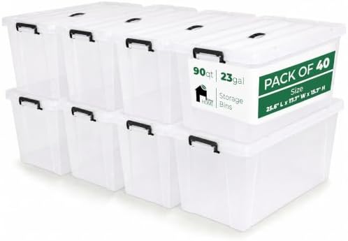90 Quart 40-Pack Clear Storage Bins with Lids by bebikim
