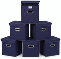 Closet Organizers Fabric Storage Bins With Lids Collapsible Cube Storage Organizer Basket With Handles,Storage Boxes for Clothes Storage,Office,Laundry,Shelves,6 Pack,（Navy Blue） by SEVENDOME
