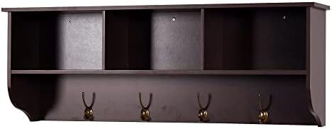 Elegant Espresso Wooden Wall-Mounted Coat Rack with Shelf - Entryway Organizer with 4 Dual Hooks - Modern Storage Display for Home Decor, Plants, Photos - MDF Construction - 39"x8"x14" by HEIGHYOXPFurniture