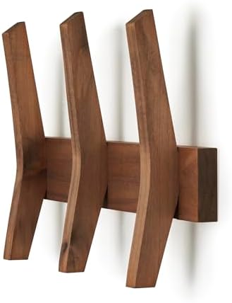 16-Inch Mid Century Coat Rack with 3 Wooden Hooks, Farmhouse Style Hookrail for Bedroom, Living Room, Hallway, and More, Solid Wood, 9.5" H x 16" W x 2.25" D, Walnut - Image 5