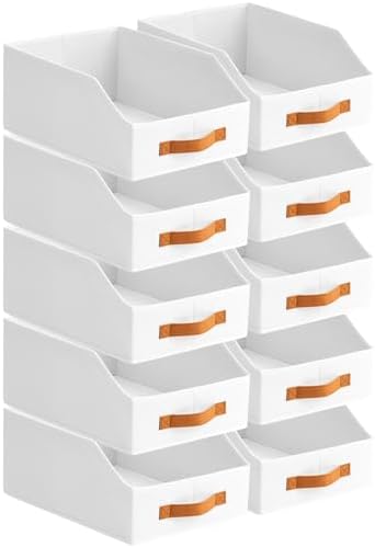Homsorout Fabric Storage Bins for Organizing - 10 Pack Large Trapezoid Collapsible Storage Bins with Front Handle, Closet Organizers and Storage for Bedroom, Home Shelves, Small Spaces, White by Homsorout