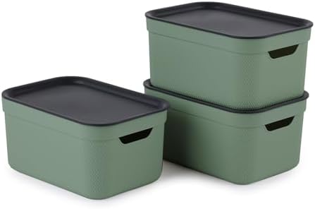 Rotho Jive Set of 3 Storage Box 5l with Lid, Recycled Plastic, Green by Rotho