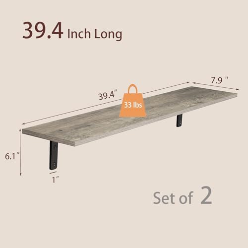 DINZI LVJ Long Wall Shelves, 39.4Inch Wooden Wall Mounted Shelves, Set of 2 - Image 3