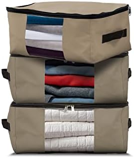 Covers & All Storage Bags, 90 litres Large size Space Saver bags Heavy Duty Storage Organizer Multipurpose, 12 Oz Waterproof UV-Resistant & Tear-Proof (Pack of 3, Beige) by CoversAll