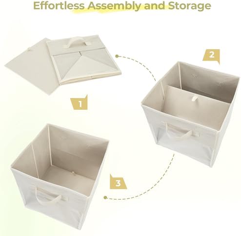 Storage Bins with Clear Window, 11x11 Storage Cubes, Collapsible Cube Storage Box, Fabric Closet Organizers with Handles for Home, Office, Shelf, Closets, Living Room, Beige, 12 Pack - Image 7