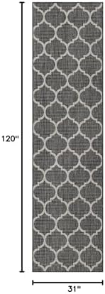 Unique Loom Outdoor Trellis Collection Area Rug (2' 7" x 10' Runner Black/Ivory) - Image 2
