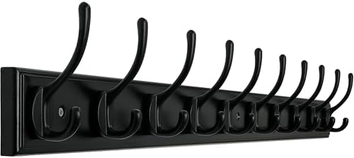 WEBI Coat Rack Wall Mount,38 1/4" Long Coat Hooks Wall Mounted,Bamboo Coat Hanger Wall Hook Rack,Jacket Hanger,10 Hooks for Hanging Coats,Clothes,Hats,Black by WEBI