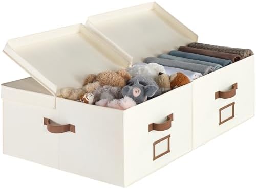 StorageWorks Large Decorative Storage Boxes with Lids, Oatmeal Beige by StorageWorks