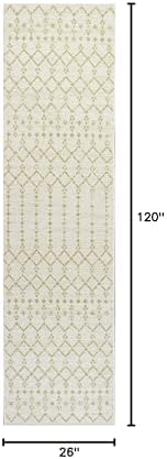 Eyely Moroccan Woven Runner Rug 2X10 Cream/Green, Indoor Outdoor Rug - Image 2