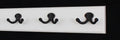 White Coat Rack with Aged Bronze Double Style Hooks (15" x 3.5" with 3 hooks) by PEG+AND+RAIL