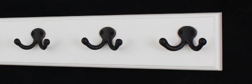 White Coat Rack with Aged Bronze Double Style Hooks (15" x 3.5" with 3 hooks) by PEG+AND+RAIL
