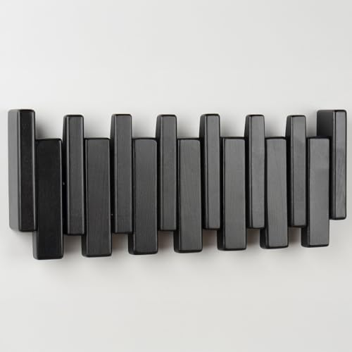 Beech Piano Key Coat Rack with 6 Flip Hooks, Black - Image 2
