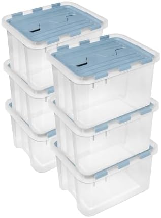 SteriliteHinged Lid Storage Box Plastic Container, 60 Quart, 6 Pack by Sterilite