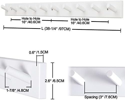 Dseap Coat Rack Wall Mounted - 10 Peg Hooks, 38-1/4" Long, Heavy Duty Wall Coat Hanger Coat Hook for Clothes Hat Jacket Clothing, White - Image 2