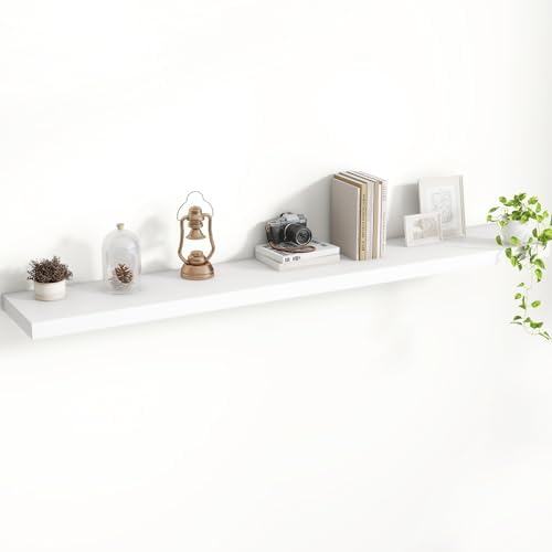 Acovy 55 Inch Floating Shelves, 8 Inch Deep Floating Shelves for Wall, Hanging Shelf with Invisible Brackets, Deep Shelves for Bathroom, Bedroom, Living Room, White, Set of 1 by Acovy
