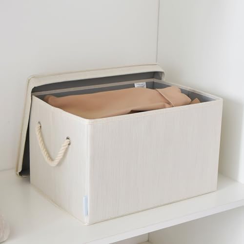2 Pack Large Storage Baskets for Shelves | Fabric Closet Organizers and Storage Bins with Lids Home Organization | Decorative Collapsible Baskets for Organizing Clothes 16.3"x 12"x 10.24" by Unknown