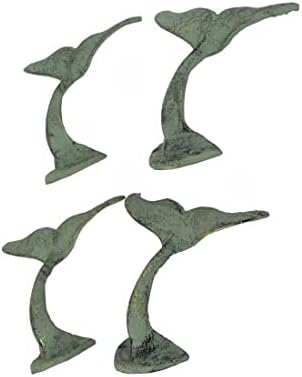Zeckos Set of 4 Whale Tail Wall Hooks, Green Verdigris Cast Iron - Image 2