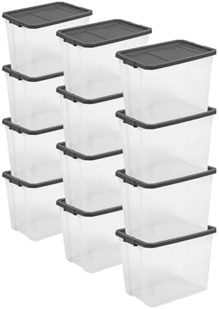 Sterilite 12-Pack Modular Stacker Box, Durable Clear Plastic Storage Bins with Latching Lids, 108 Quart - Stackable Organizing Container Boxes for Closet, Bathroom, and Office by Sterilite