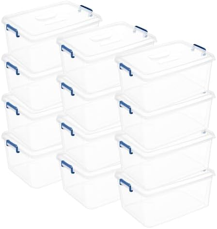 Tribello Clear Storage Bins with Lids, 12-Pack Stackable Plastic Storage Containers for Home Organization – Totes for Closet and Underbed Storage, 21 Quarts by Tribello