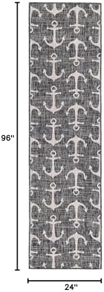 Unique Loom Outdoor Coastal Collection Area Rug - Ahoy (2'x 8' Runner, Charcoal/ Ivory) - Image 2
