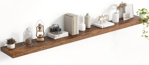 Acovy 72 Inch Floating Shelves, 8 Inch Deep Floating Shelves for Wall, Hanging Shelf with Invisible Brackets, Deep Shelves for Bathroom, Bedroom, Living Room, Brown, Set of 1 by Acovy