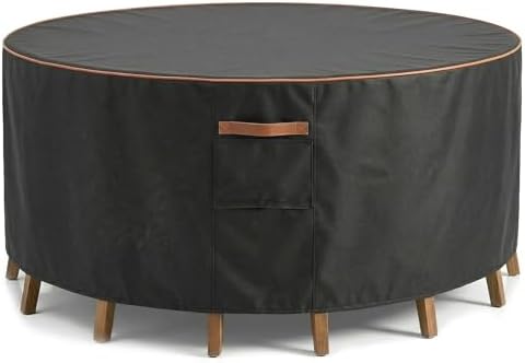 Round Outdoor Patio Furniture Cover, Heavy Duty 600D Waterproof Cover for Table & Chair Set or Sofa Set Covers, Windproof,UV Resistant, All-Season for Backyard,Deck,Garden,72" L x 72" W x 28" H,Black by BRUXOLAY