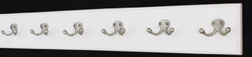 White Wall Mounted Coat Rack with Satin Nickel Dual Style Hooks 4.5" Ultra Wide (30.5 x 4.5 with 6 Hooks) by PEG+AND+RAIL