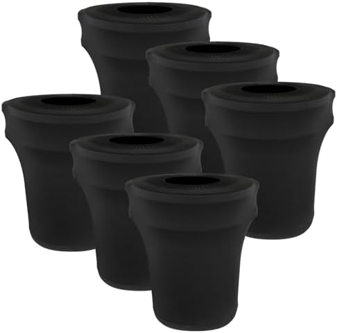 BSTKEY 32 Gallon Stretch Spandex Trash Can Cover, 6 Pack Outdoor Fitted Waste Container Cover Round Garbage Can Covers for Wedding Party Fundraiser Decor, Without Trash Can (Black) by BSTKEY