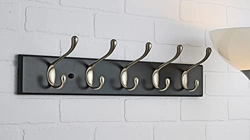 Richelieu | Wood Hook Rack, 5 Metal Coat Hooks, Black and Brushed Nickel - Image 4