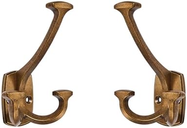 Large Wall Double-Sided Hook 10 Pack Antique Brass Hook Decorative Heavy Duty Solid Large Coat Hooks for Towel Hanging Coats Robe Triple Coat Hook Three Prong Hook by cabinethardware