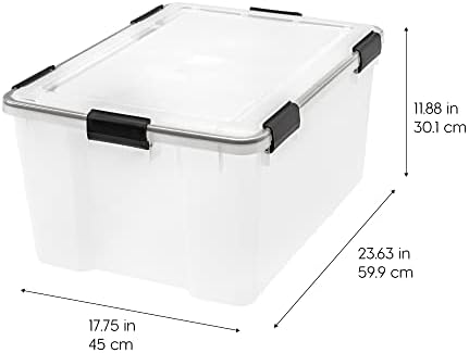 IRIS USA WeatherPro 63 Qt Storage Bins with Lids, 2 Pack, BPA-Free Plastic Gasket Box with Tight Latch and Seal, Stackable Nestable Tote Tub - Clear/Black - Image 2