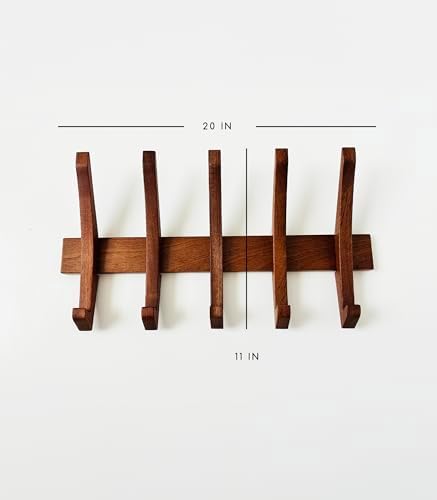 Wooden Wall Hook Rack with 5 Hooks, Solid Sapele Wood Coat Rack, Mid-Century Modern Wall Mounted Entryway Organizer, Heavy-Duty 22 lb Capacity - Image 2