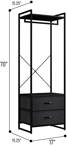 Sorbus Tall Clothing Rack with Drawers, Wood Top (Black) - Image 2