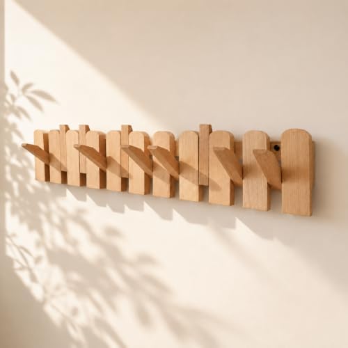 Coat Hanger Wall Mount, Solid Beech Wooden Hooks, Natural, 10 Hooks by Unknown