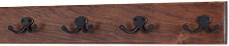 Solid Cherry Wall Mounted Coat Rack - Oil Rubbed Bronze Double Style Coat Hooks - Made in the USA (Mahogany, (20" x 3.5" with 4 Hooks) by PEG+AND+RAIL