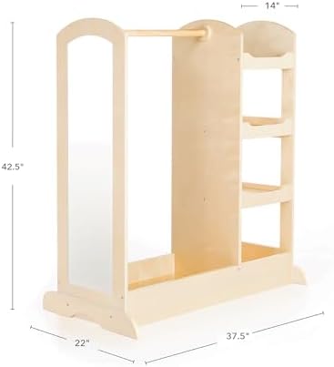 Guidecraft See and Store Dress-up Center – Natural: Armoire for Kids with Mirror & Shelves, Clothes Rack and Shoe Storage Dresser with Bottom Tray - Toddlers Room Furniture - Image 2