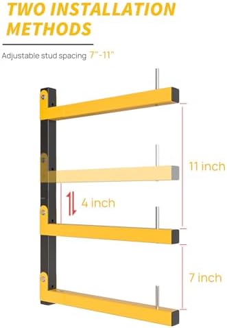 Lumber Rack Wall Mount Storage Racks Folding Wood Organizer Heavy Duty Shelf Brackets With 6-Level 720 Lbs Capacity Yellow Metal Utility Racks Garage Wall Shelving for Indoor and Outdoor Use (4 Pack) - Image 3