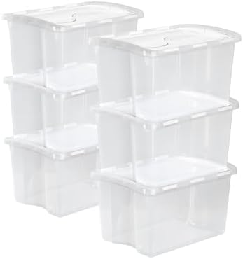 Sterilite 6-Pack Stackable Storage Bin with Lid, Clear Plastic Design, 48 Quart by Sterilite