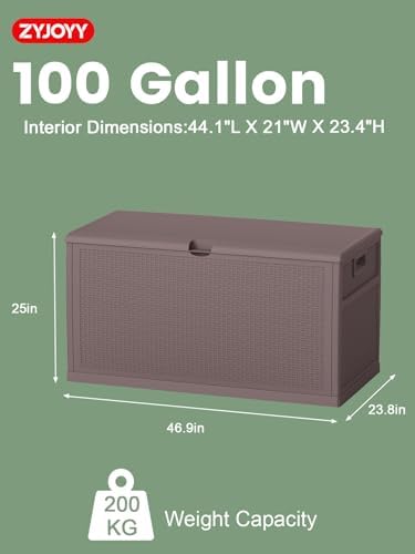 ZYJOYY 100 Gallon Waterproof Large Resin Deck Box, Indoor Outdoor Storage Box Lockabe, Outdoor Organization & Storage Deck Box with Lid for Patio Cushions, Garden Tools, UV Resistant - Image 2