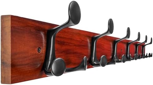 WEBI Coat Rack Wall Mount,36" Solid Wood Coat Hooks Wall Mounted Coat Hanger,16" Hole to Hole,Heavy Duty Hook Rack Rail,6 Triple Hooks for Hanging Coats,Jacket,Clothes,Hat,Backpack,Cherry by WEBI