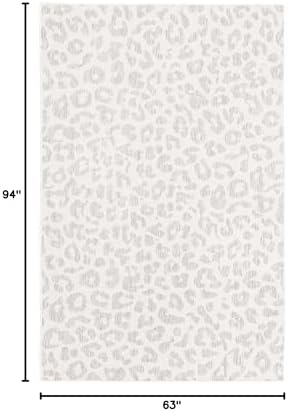 Unique Loom Outdoor Safari Collection Area Rug - Leopard (5' 3" x 7' 10" Rectangle, Ivory Gray) - Image 2