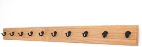 PegandRail Oak Wall Mounted Coat Rack with Aged Bronze Singular Style Hooks 4.5" Ultra Wide (Natural, 52" x 4.5" with 10 Hooks) by PEG+AND+RAIL