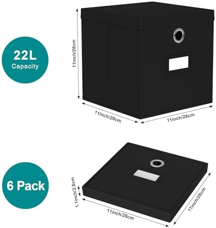 Pezin & Hulin Fabric Storage Cubes with Lids, 6-Pack, 11x11x11 in, Black - Image 3