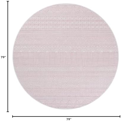 SAFAVIEH Washable Rug Outdoor Courtyard Collection - 6'7" Round, Ivory & Pink, Non-Shedding & Easy Cleaning, Ideal for Patio, Backyard, Mudroom (CY8196-56212) - Image 6