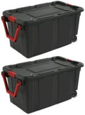Industrial 40 Gallon Wheeled Tote Plastic Storage Bin, Black, Set of 2 by Unknown