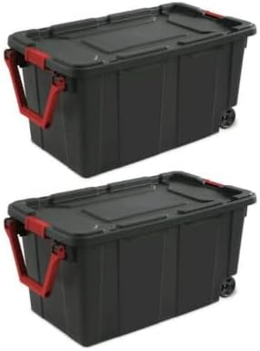 Industrial 40 Gallon Wheeled Tote Plastic Storage Bin, Black, Set of 2 by Unknown