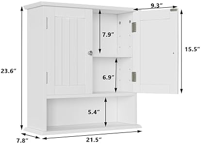 Smuxee White Bathroom Cabinet Wall Mounted, Small Bathroom Medicine Cabinet with 2 Door Adjustable Shelves, Bathroom Wall Cabinet Over Toilet for Laundry Room Kitchen - Image 3