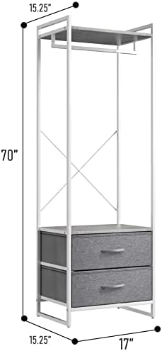 Sorbus Tall Clothing Rack with Drawers, Wood Top (Grey) - Image 2