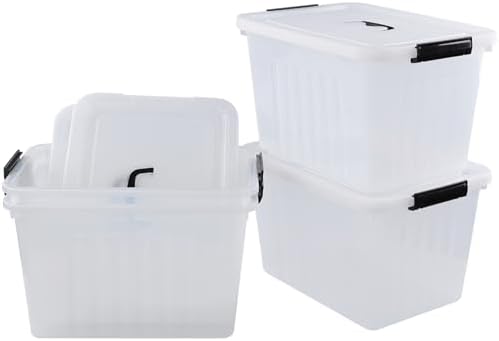 Wekioger 22 Quart Plastic Latching Container Box with Lid, Set of 4, Clear by Wekioger