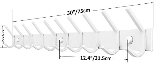 WEBI Coat Rack Wall Mounted,10 Hooks,30" Long Coat Hooks Wall Mount,Coat Hanger Wall,Hook Rack,Jacket Hooks for Hanging Coats,Hats,Clothes,White,2 Packs - Image 3